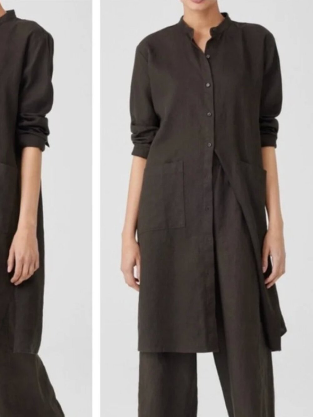 Eileen Fisher 100% Linen Shirtdress | Black | Size Large | Front Pockets - Picture 2 of 4